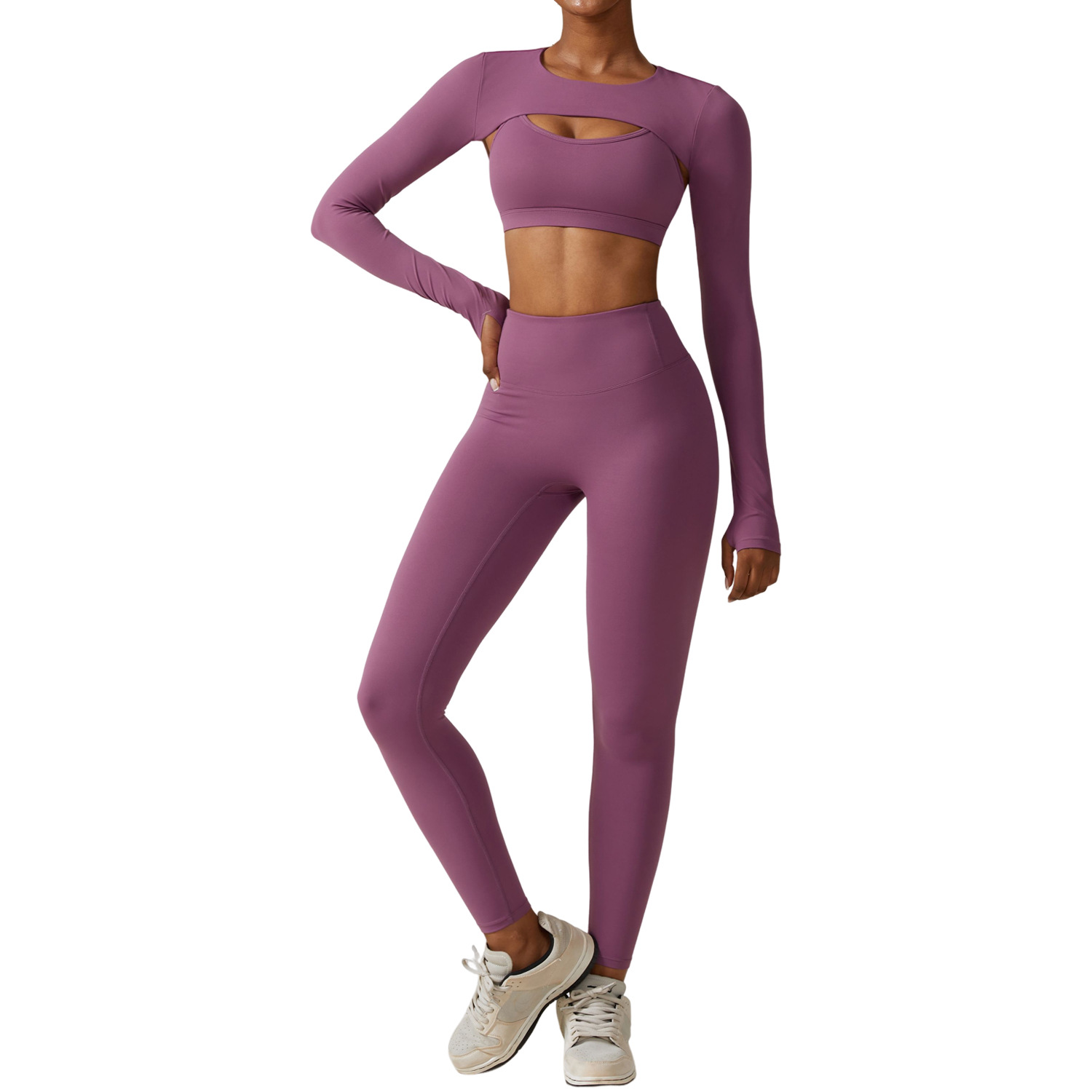 Three-piece nude quick-drying sports fitness suit 5colors