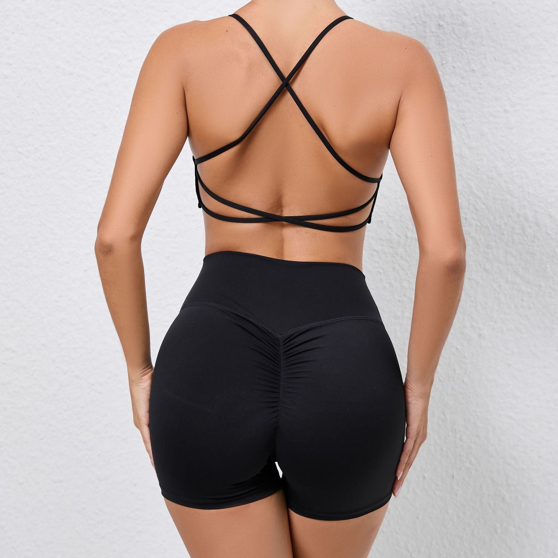 Cross strap top bra Peach butt shorts Yoga set 7colors