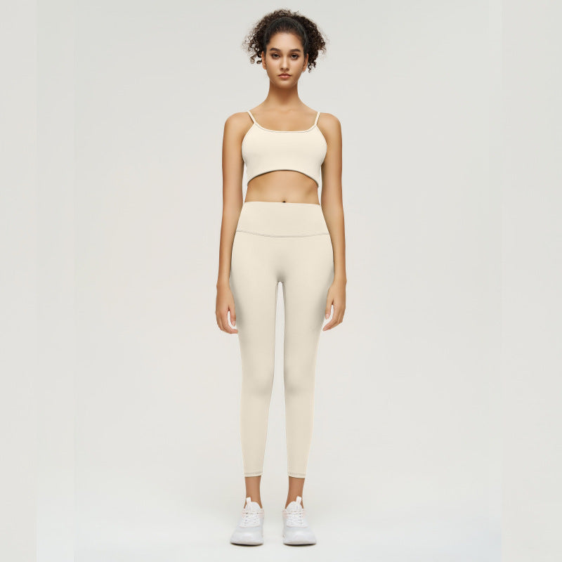 High-waisted yoga suit with shock-proof suspenders  4colors