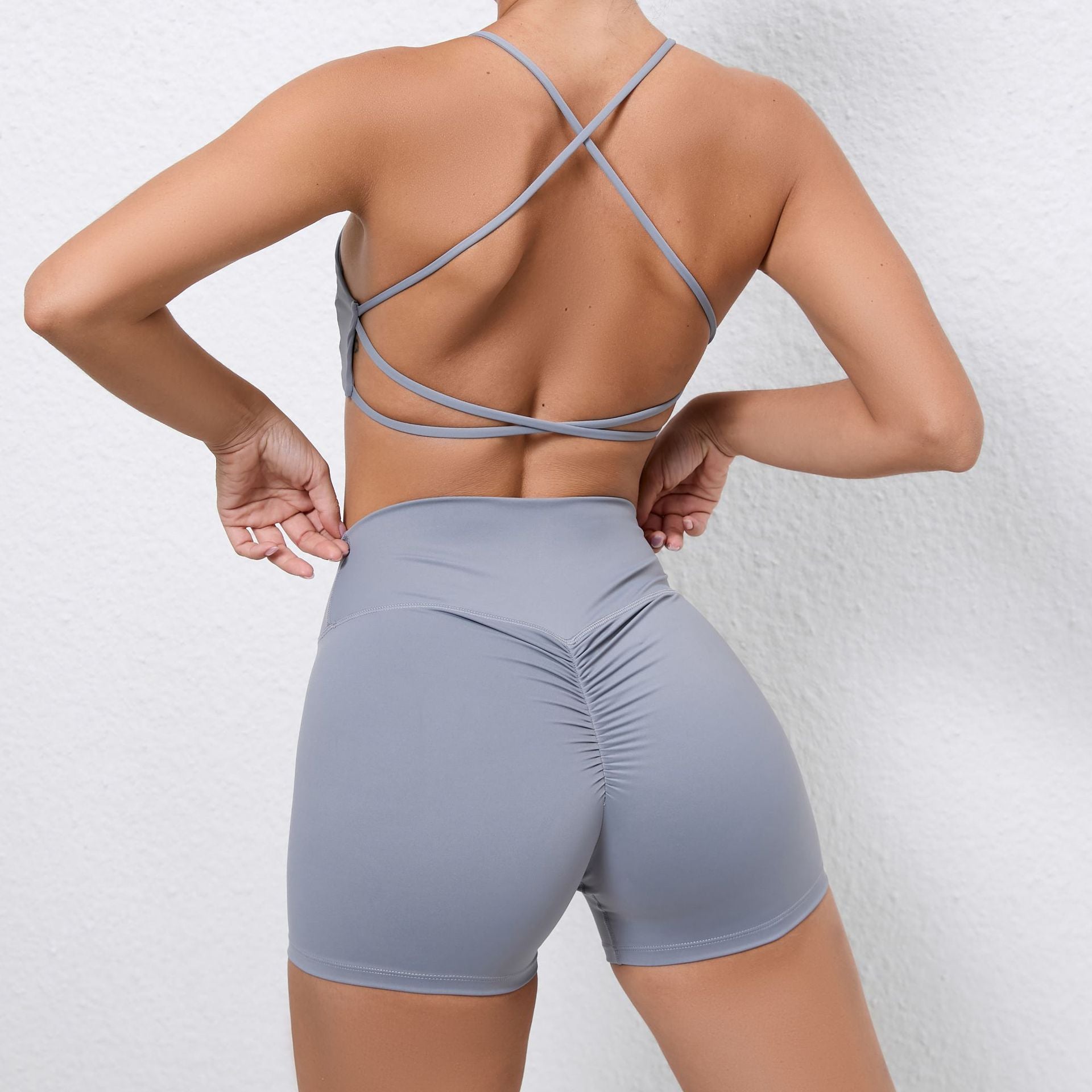 Cross strap top bra Peach butt shorts Yoga set 7colors