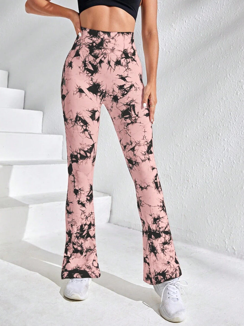 Tie-dye high-waisted high-bounce peach hip-lift skinny bell bottoms 7COLOR