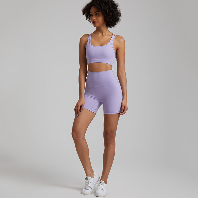 High-waisted nude yoga shorts set 10colors