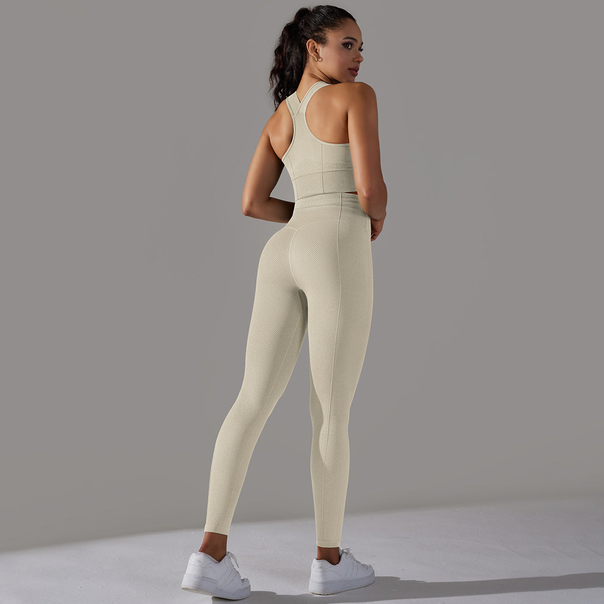 Seamless knit solid color high elastic tight yoga vest pants set 10colors