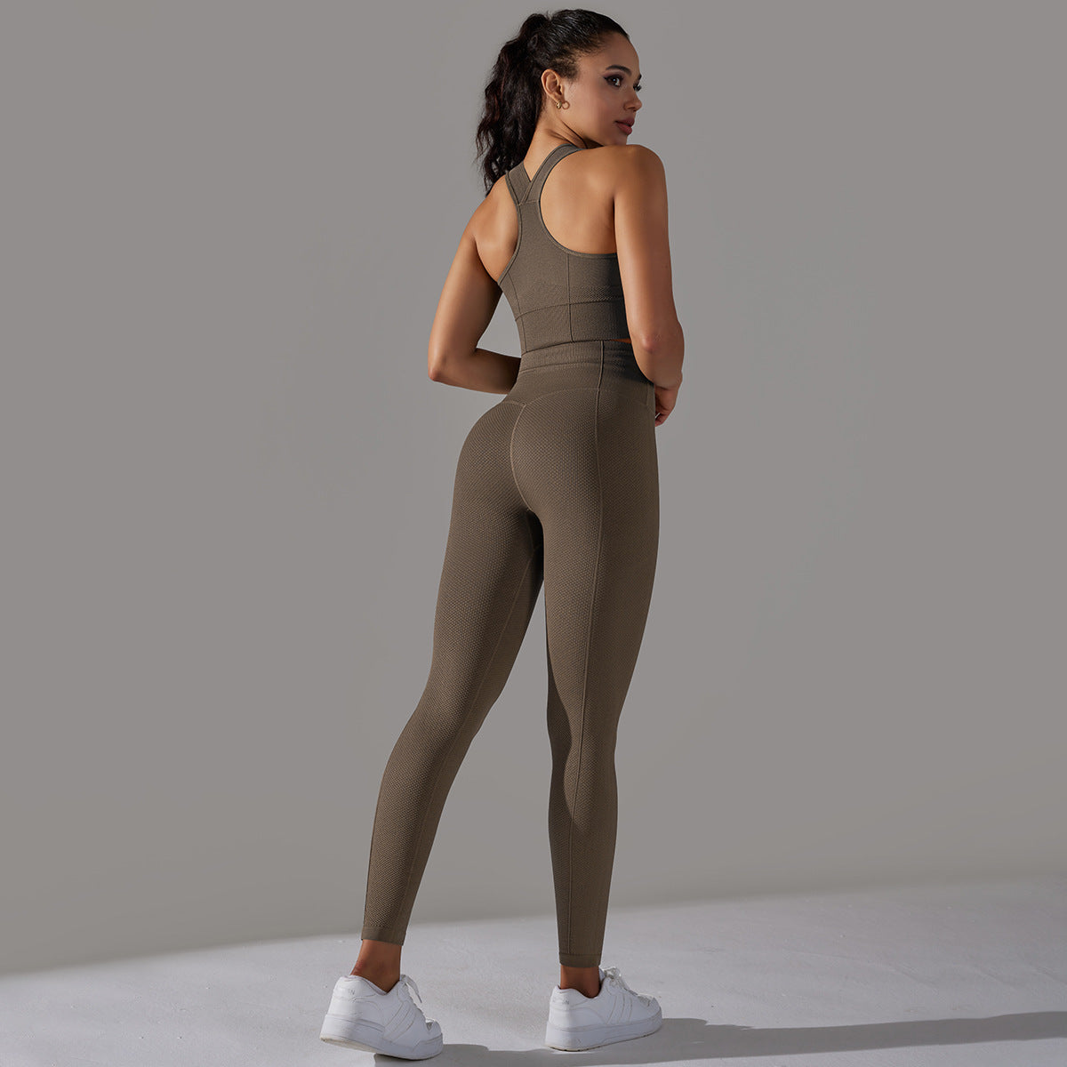 Seamless knit solid color high elastic tight yoga vest pants set 10colors